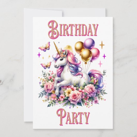  Roze, Paarse en Gouden Eenhoorn Verjaardag Kaart (Voorkant)