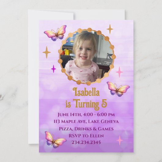  Roze, Paarse en Gouden Eenhoorn Verjaardag Kaart (Achterkant)