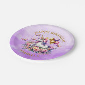  Roze, Paarse en Gouden Eenhoorn Verjaardag Papieren Bordje (Gekanteld)