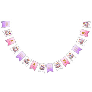  Roze, Paarse en Gouden Eenhoorn Verjaardag Vlaggetjes