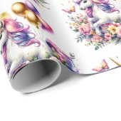Roze, Paarse en Gouden Eenhoorn Verjaardagsdeel Cadeaupapier (Rol Hoek)