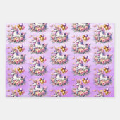 Roze, Paarse en Gouden Eenhoorn Verjaardagsdeel Inpakpapier Vel (Voorkant 2)