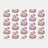 Roze, Paarse en Gouden Eenhoorn Verjaardagsdeel Inpakpapier Vel (Voorkant)