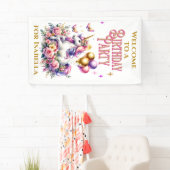 Roze, Paarse en gouden Eenhoorn Welkom Verjaardag Spandoek (Insitu)