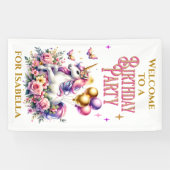 Roze, Paarse en gouden Eenhoorn Welkom Verjaardag Spandoek (Horizontaal)