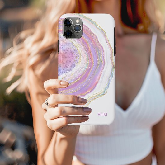 Roze Paarse en Gouden Marmer Geode met Monogram Case-Mate iPhone Case