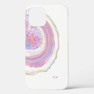 Roze Paarse en Gouden Marmer Geode met Monogram iPhone 12 Pro Hoesje