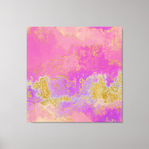 Roze, Paarse en goudkleurige Abstract Canvas Afdruk