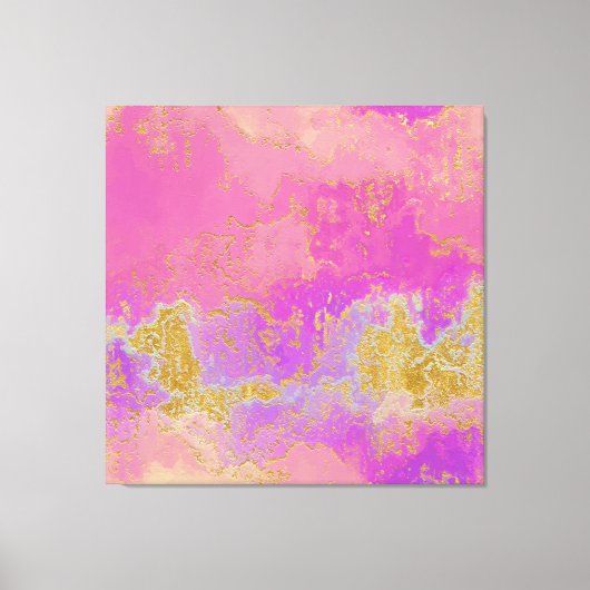 Roze, Paarse en goudkleurige Abstract Canvas Afdruk (Voorkant)