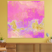 Roze, Paarse en goudkleurige Abstract Canvas Afdruk (Insitu (Woonkamer))