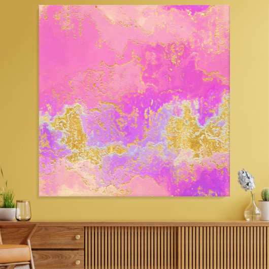 Roze, Paarse en goudkleurige Abstract Canvas Afdruk (Insitu (Woonkamer))