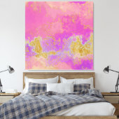Roze, Paarse en goudkleurige Abstract Canvas Afdruk (Insitu (Slaapkamer))