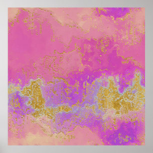 Roze, Paarse en goudkleurige Abstract Poster