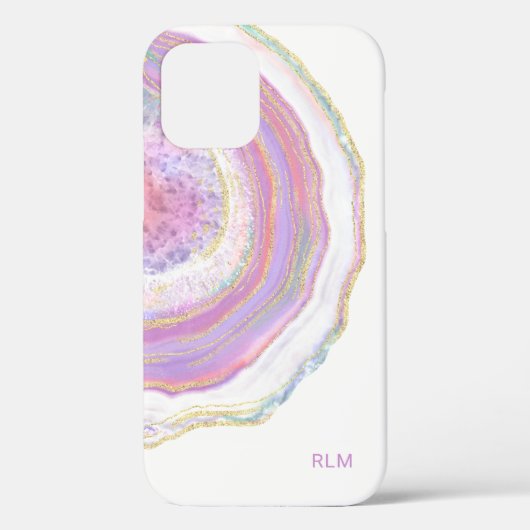 Roze Paarse en goudmarmer Geode met monogram Case-Mate iPhone Case (Achterkant)