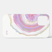 Roze Paarse en goudmarmer Geode met monogram Case-Mate iPhone Case (Achterkant (horizontaal))