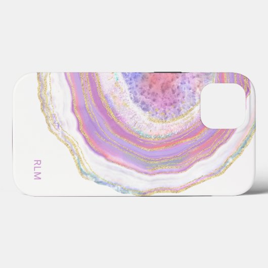 Roze Paarse en goudmarmer Geode met monogram Case-Mate iPhone Case (Achterkant (horizontaal))
