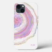 Roze Paarse en goudmarmer Geode met monogram Case-Mate iPhone Case (Achterkant)