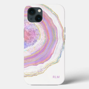 Roze Paarse en goudmarmer Geode met monogram Case-Mate iPhone Case