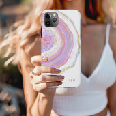 Roze Paarse en goudmarmer Geode met monogram Case-Mate iPhone Case