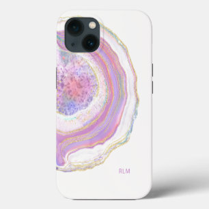 Roze Paarse en goudmarmer Geode met monogram iPhone 13 Hoesje