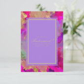 Roze, paarse en goudmarmer RSVP kaartje (Staand voorkant)