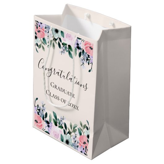 Roze Paarse en groene Floral gefeliciteerd Medium Cadeauzakje (Achterkant Gekanteld)