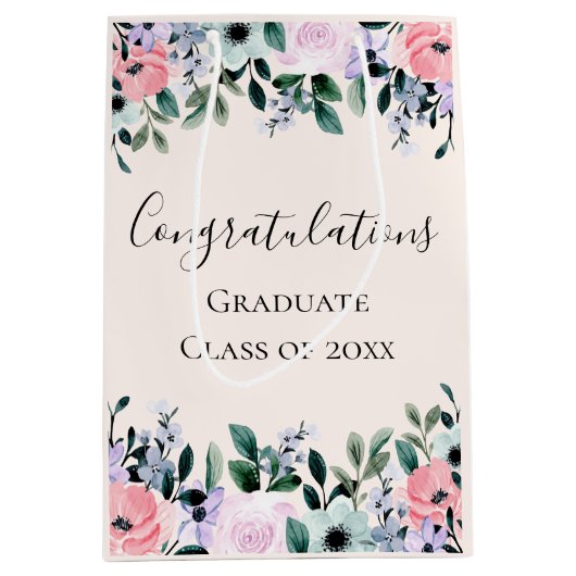 Roze Paarse en groene Floral gefeliciteerd Medium Cadeauzakje (Voorkant)