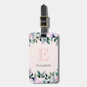 Roze Paarse en groene Floral Waterverf Bagagelabel