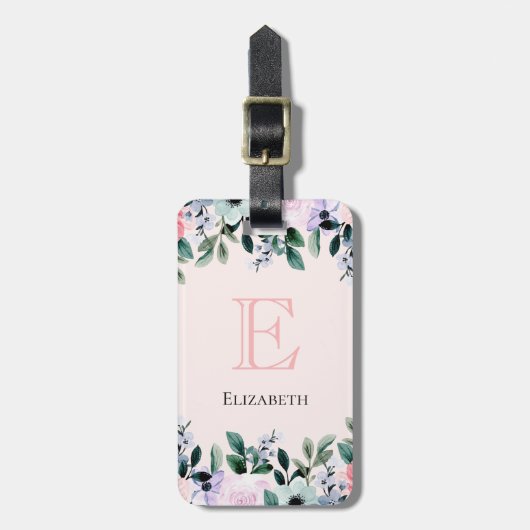 Roze Paarse en groene Floral Waterverf Bagagelabel (Voorkant verticaal)