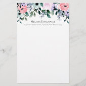 Roze Paarse en groene Floral Waterverf Briefpapier (Voorkant)