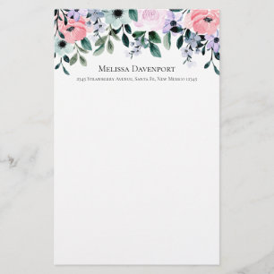 Roze Paarse en groene Floral Waterverf Briefpapier