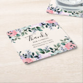 Roze Paarse en groene Floral Waterverf bruiloft Kartonnen Onderzetters (Schuin)