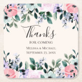 Roze Paarse en groene Floral Waterverf bruiloft Kartonnen Onderzetters (Voorkant)