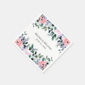 Roze Paarse en groene Floral Waterverf bruiloft Servet (Hoek)