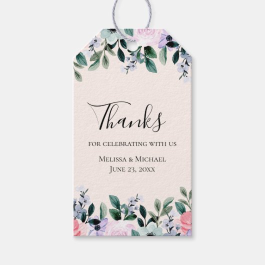 Roze Paarse en groene Floral Waterverf Cadeaulabel (Voorkant)