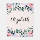 Roze Paarse en groene Floral Waterverf Fleece Deken (Voorkant)