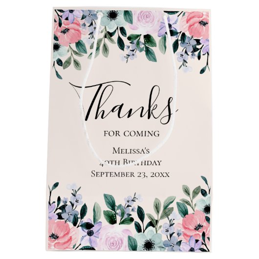 Roze Paarse en groene Floral Waterverf Hartelijk d Medium Cadeauzakje (Achterkant)