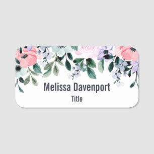 Roze Paarse en groene Floral Waterverf Naamplaatje