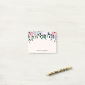 Roze Paarse en groene Floral Waterverf Post-it® Notes (Op bureau)