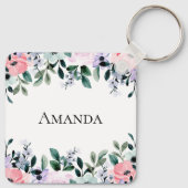 Roze Paarse en groene Floral Waterverf Sleutelhanger (Achterkant)
