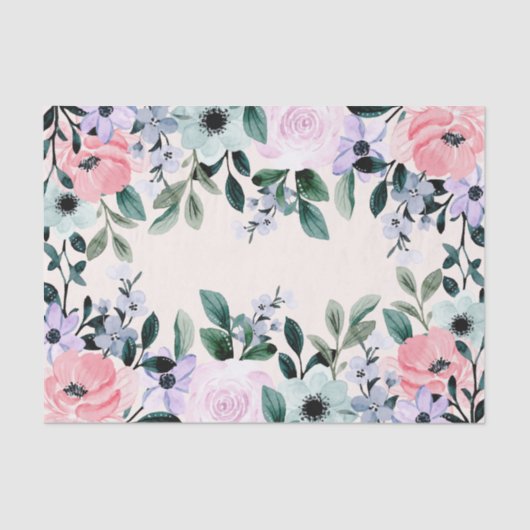 Roze Paarse en groene Floral Waterverf Tissuepapier (Voorkant)