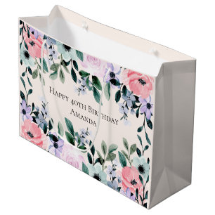 Roze Paarse en groene Florence Waterverf Birthday Groot Cadeauzakje