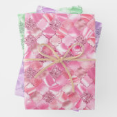Roze, Paarse en groene Marokkaanse Quatrefoil Inpakpapier Vel (In situ)