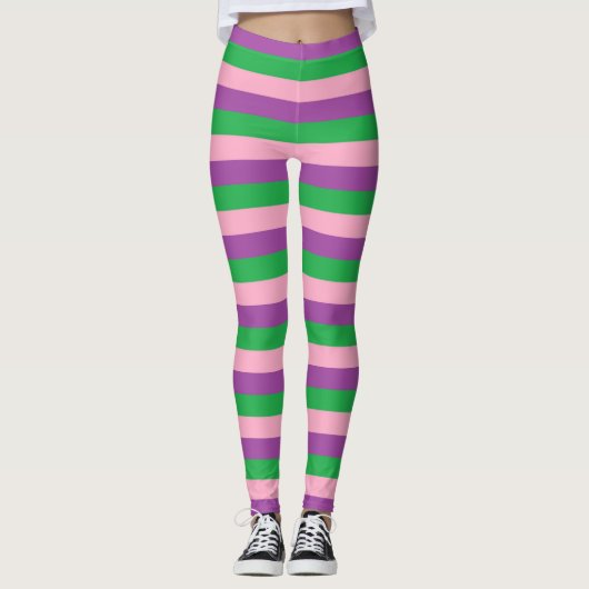 Roze, Paarse en groene strepen Leggings (Voorkant)