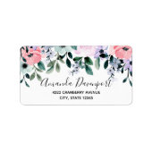Roze Paarse en groene Waterverf Floral Border Etiket (Voorkant)