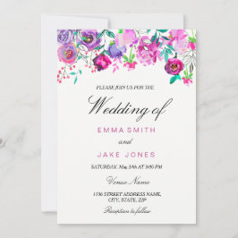 Roze Paarse en Mint Waterverf Flowers Wedding Kaar Kaart