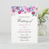Roze Paarse en Mint Waterverf Flowers Wedding Kaar Kaart (Staand voorkant)