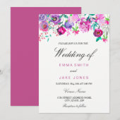 Roze Paarse en Mint Waterverf Flowers Wedding Kaar Kaart (Voorkant / Achterkant)
