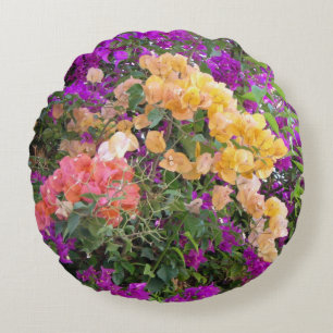 Roze, Paarse en Oranje Bougainvillea Round Pillow Rond Kussen