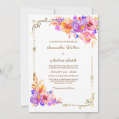 Roze, Paarse en Oranje bruiloft Kaart (Voorkant)